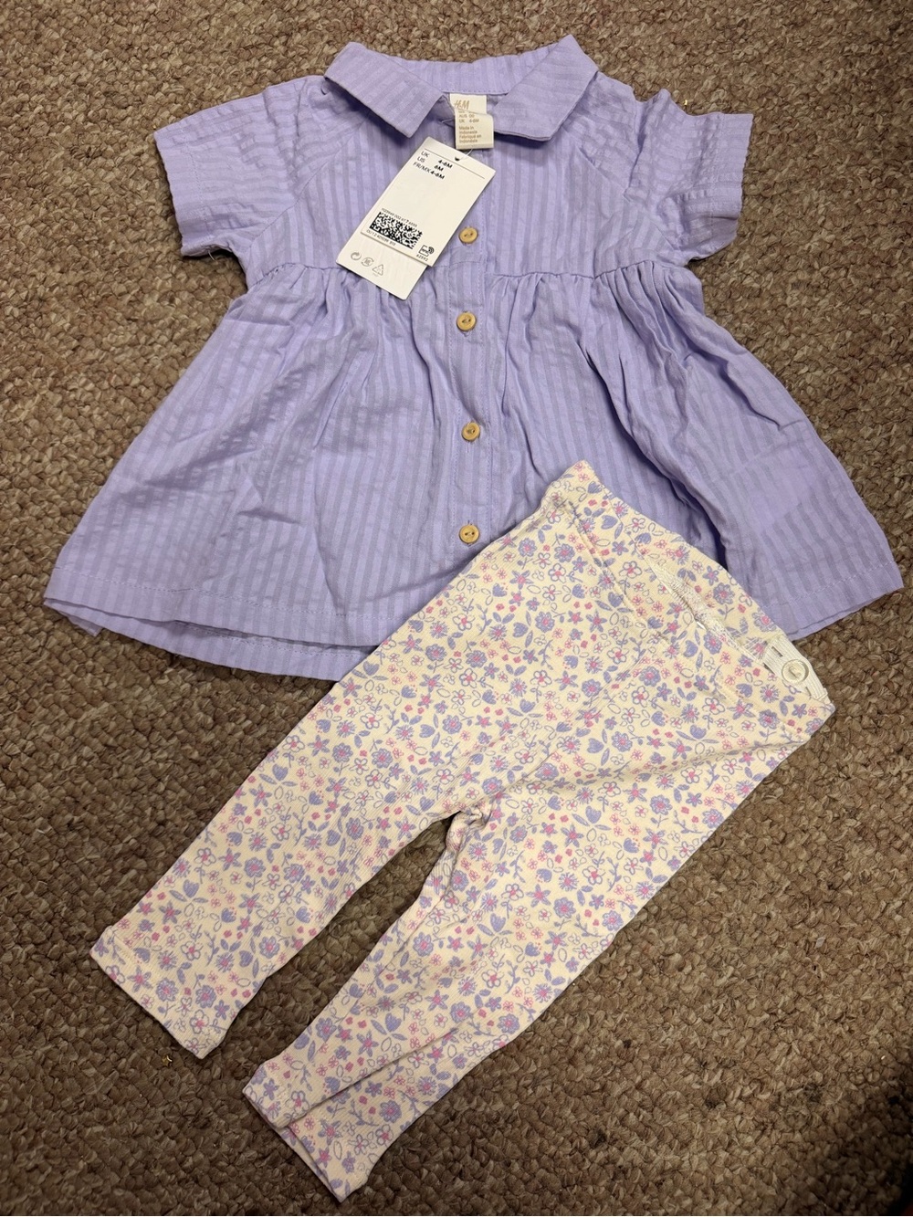 H&M 6m girl Lavender Striped Baby Dress shirt and leggings